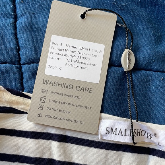 Small Show nursing shirt BRAND NEW navy and white striped size L - Picture 2 of 4